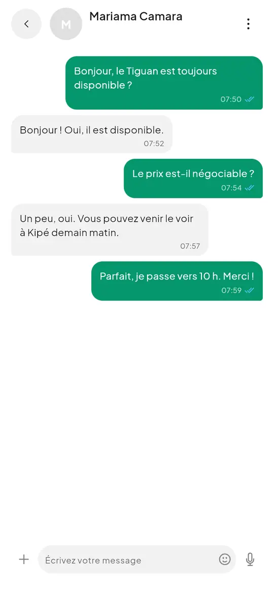 Messagerie avec le vendeur