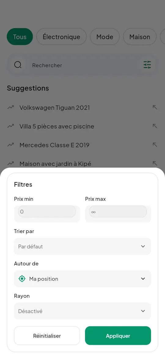 Recherche par quartier et par distance